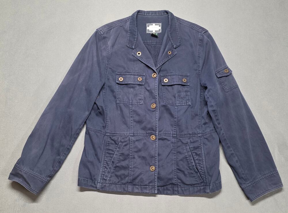 Ralph Lauren Jacket Womens Naval Supply Military Field Coat Moto Blue L *Faded